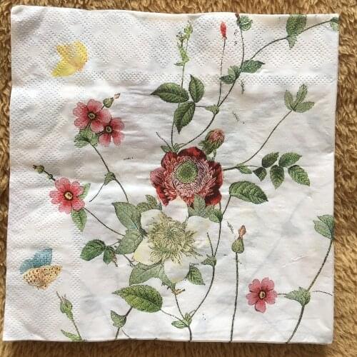 20 vintage napkin paper tissue white yellow pink purple flower butterfly decoupage wedding party Christmas decor serviettes mat