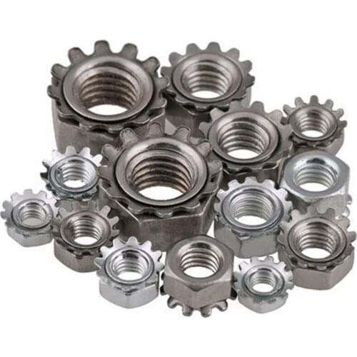 304/201 Stainless steel K nut with teeth nuts Carbon/white zinc K nut Toothed Polydentate Hex Nut M3-M10