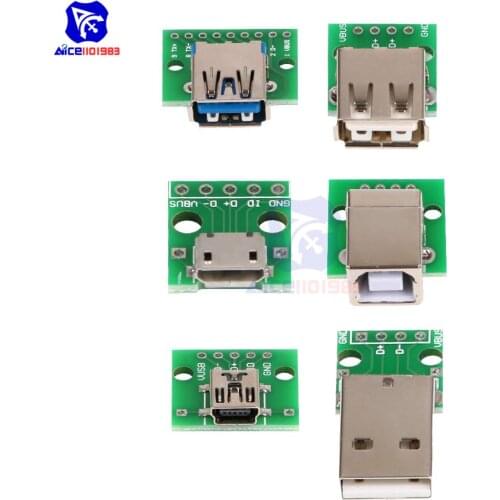 5PCS/Lot Micro/Mini USB/USB A Male/USB 2.0/3.0 A Female/USB B Interface to 2.54mm DIP PCB Converter Adapter Breakout Board