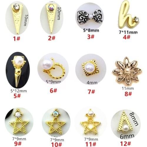 50pcs/pack Japan Metal 3D Nail art Decorations Kawaii Styles with glitter Crystal Pearl Nail Parts DIY Alloy Nail Accessories