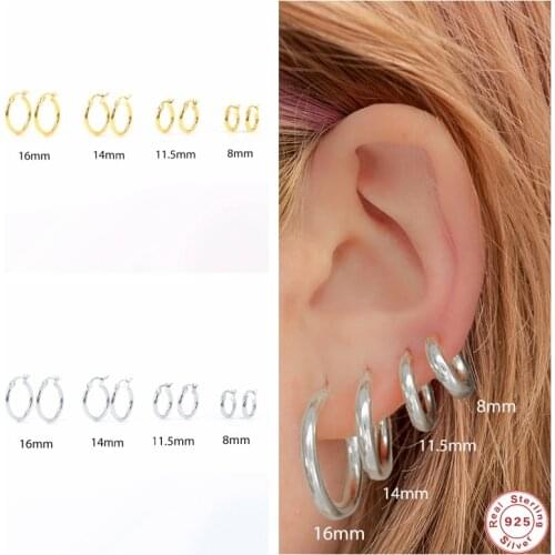 GS 925 Sterling Silver 8-16mm Minimalist Smooth Hoop Earrings For Women Ear Bone Buckle Earring Gothic Ear Piercing Jewelry