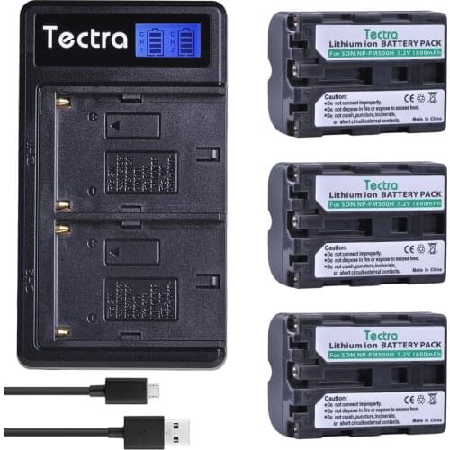 Tectra 3pc NP-FM500H NP FM500H npfm500h Battery+LCD Dual Charger for Sony A200 A200K A200W A300 A350 A450 a580