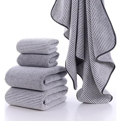 Bamboo Charcoal Towels Set for Adults Home Bath Towel 70x140 Stripe Face Towel Soft Absorbent Microfiber Fabric Bathroom Shower