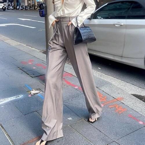 Vintage suit pants women high waist trousers office lady wide leg pants baggy black pants elegant solid trousers fashion summer
