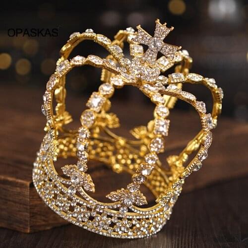 Bridal Full Round Crown Headwear Luzxury Alloy Inlaid Rhinestones Headband for Female Wedding Hair Accessories VL