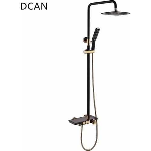 DCAN Black Thermostatic Shower Faucet Set Bathroom & Storage Rack Handheld Shower head Swivel Tub Spout Bidet Sprayer Head
