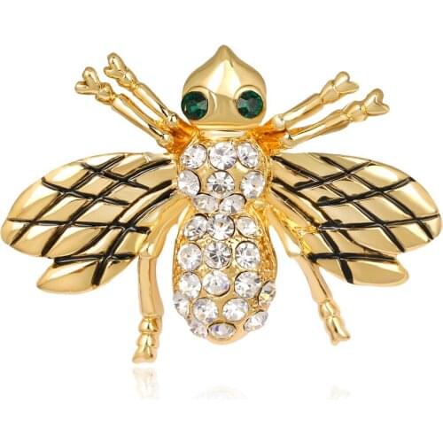 OneckOha Enameled Black Bee Brooches Zinc Alloy Rhinestone Animal Pin Garment Accessories Gold Jewelry