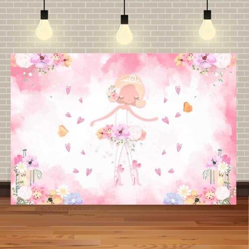 Seekpro Happy Birthday Girl Flower Watercolor Pink Lovely Baby Balloon Princess Customized Photo Backdrop Photography Background