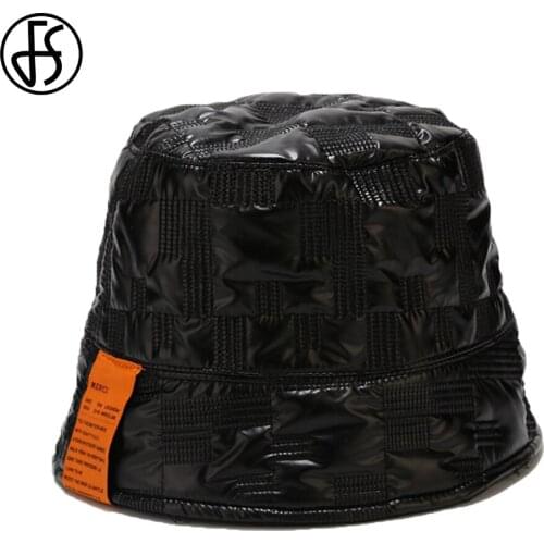 FS Winter Fisherman Hat Literature Art Labeling PU Bucket Hats For Women Men Trendy Korean Style Windproof Warm Hip Hop Cap