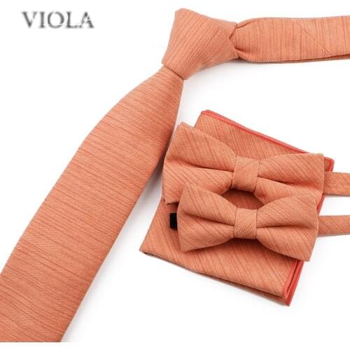 Nice Colors Orange Blue Solid 7cm Necktie Sets Thick Polyester Men Wedding Bowtie Handkerchief Party Gift Cravat Shirt Accessory