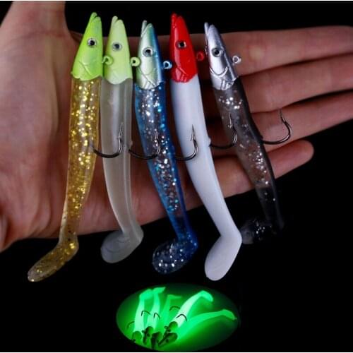 HENGJIA rubber plastic soft fishing lures with jig hooks wobbler artificial lead head soft baits pesca fishing tackles 50PCS