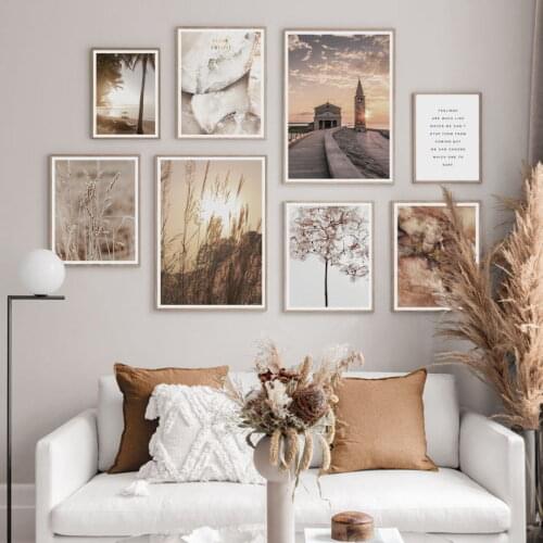 Coconut tree Sea Wheat Plant marble Quote Wall Art Canvas Painting Nordic Posters And Prints Wall Pictures For Living Room Decor