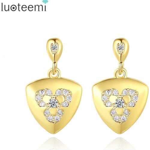 LOUTEEMI Cubic Zircon Drop Earring for Women Gold Color Triangle with Flower Jewelry Friends Gifts New Arrivals