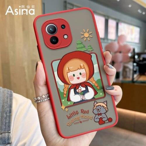ASINA Fashion Cartoon Case For Xiaomi Mi11 10 Matte Transparent Hard PC with Silicone Edge Cover For Xiaomi Redmi Note 8 9 9A