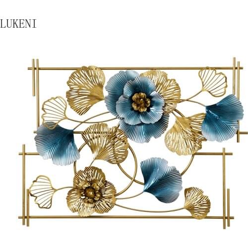 New Chinese Wrought Iron Ginkgo Leaf Wall Murals Home Livingroom 3D Wall Sticker Crafts Hotel Background Wall Hanging Decoration