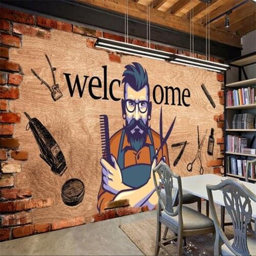 Custom Barber Shop Mural Wallpaper 3D Mens Hair Design Man Salon Background Wall Paper Industrial Decor Papel De Parede 3D