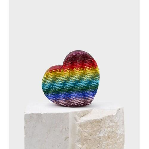 Luxury Heart-shaped Women multi Crystal Clutch bags Evening Bag Purse Minaudiere Handbag Wedding Party Bridal Chain Shoulder Bag