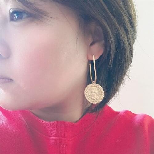 Trendy Women Earrings Matt Gold Color Plating Coin Medallion Coin Drop Earrings For Female Girl Lady Elegant Gorgeous Jewelry