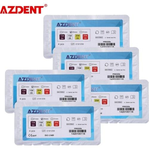 5 Packs AZDENT Dental Engine Use 25mm 10#-25# NiTi Rotary File Endo Root Canal Files S Cross Section 4pcs/Pack