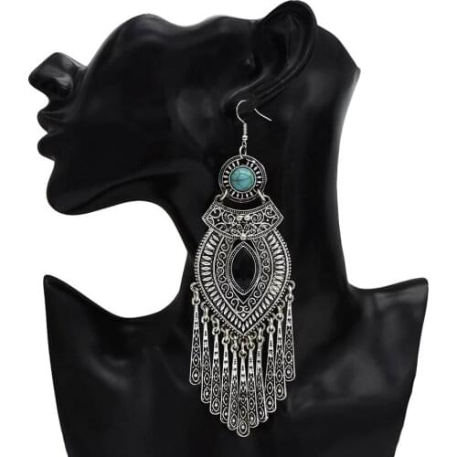 Thailand Color Vintage Indian Big Long Tassel Statement Earrings for Women Jhumka Gypsy Egyptian Turkish Tribal Party Jewelry