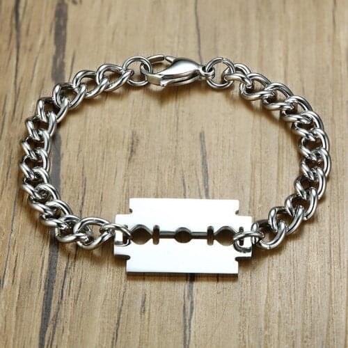 Vnox Unique Mens Shaving Blade Charm Bracelet Stainless Steel Chain Link pulseira masculina 8.26 inch