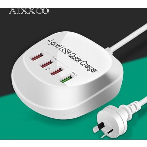 AIXXCO 4 Ports Quick Charge 3.0 USB Charger For iPhone Adapter QC3.0 18W Phone Tablet Fast Charger For xiaomi huawei samsung