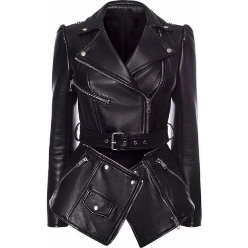 High Quality Newest Vogue Runway Nice Designer Jacket Womens Lower Edge Detachable Zippers Faux Leather Jacket Coat