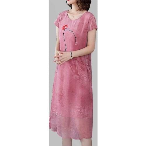 Summer New Silk Temperament Retro Women Dress Plus size 2018 Thin Print Simple Modified Cheongsam Dresses Elegant Vestidos wz752