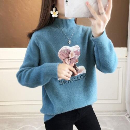 Winter New Knitted Mink Wool Sweater Women Plus Velvet Thick Pullover Loose Outer Wear