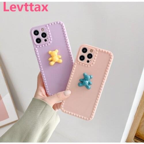 1PCS Candy Cute 3D Fashion Bear Soft Backl Case For iphone 12 Pro Max MiNi 11 Pro Max Cover X XR XS Max 7 8 Plus SE 2020