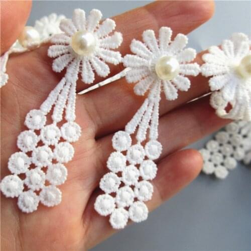 10/20x Daisy Pearl Flowers Grape Tassel Embroidered Lace Trim Ribbon Applique DIY Manual Sewing Supplies Craft Decoration