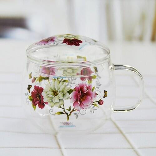 11x9cm Capacity 420ml Filter water cup with covered heat resistant glass cup