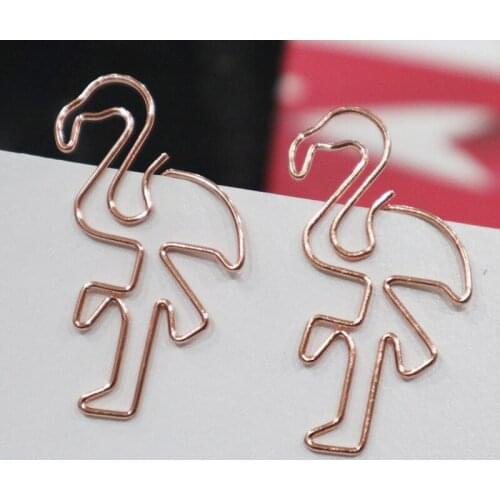 12pcs Rose Gold Shaped Paper Clip Bookmark Flamingo Shape Color Metal Paperclip Binding Memo Clip Office Storage Stationery