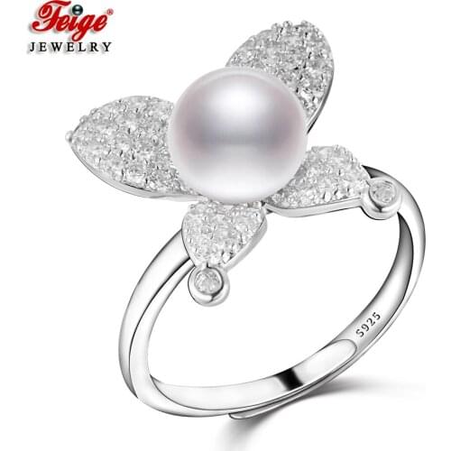 2 Colors Butterfly 925 Sterling Silver Natural Freshwater Pearl Finger Rings for Women Party Gifts Brand Ring Fine Jewelry