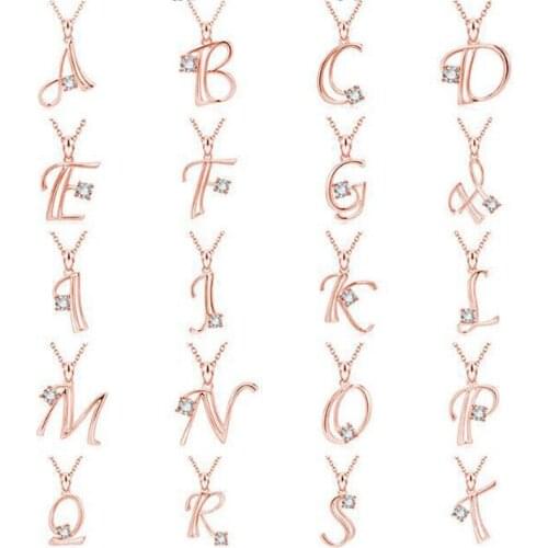 26 Initial Artistic Font Letter Chain Necklaces for Women Men Luxury Rose Gold Crystal Zircon Pendant Necklace Party Jewelry