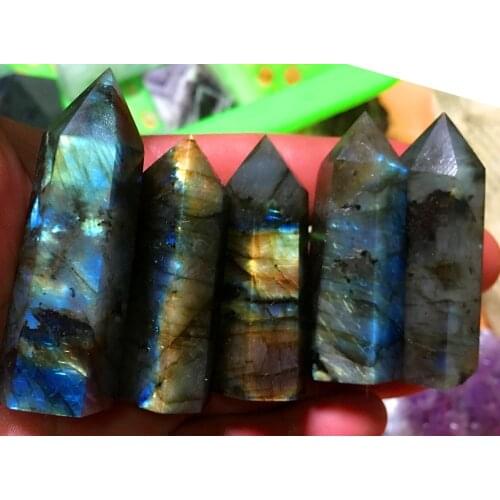 5 PCS of natural quartz crystal labradorite healing wand point