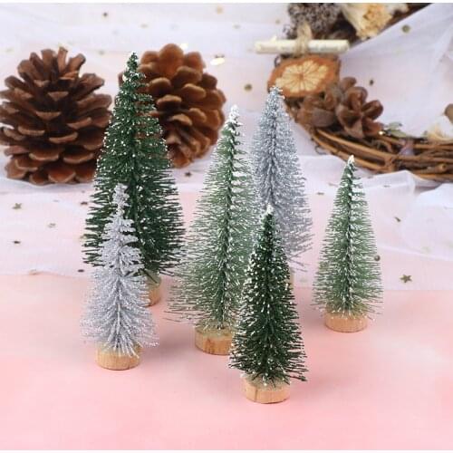 7/9cm DIY Christmas Tree Mini Pine Tree With Wood Base Home Table Top Decor Miniatures