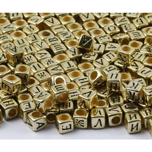 Golden Mixed Square Letter Acrylic Beads 6x6mm Loose Spacer Beads for DIY Jewelry Making Charm Necklace Bracelet Accessories
