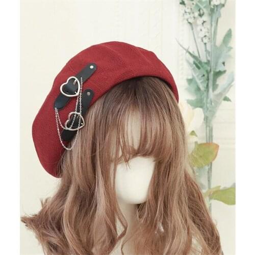 Punk Beret Summer Breathable Lolita Hat Lolita Sweet Cool JK Lolita Girl Hat for Women B1859