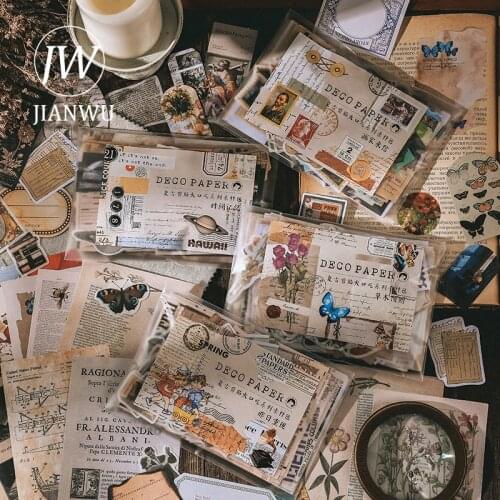JIANWU 200 Sheets Retro Literature Art Memo Pad Scrapbooking Decoration Material Package Washi Paper Sticker Stationery Supplies