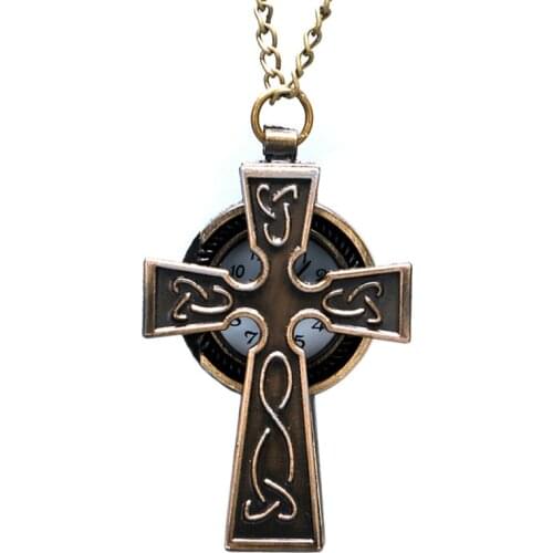 Steampunk Bronze 3d Cross Design Quartz Pocket Watch Retro Women Woman Pocket Watch Necklace Colar Masculino Gifts for Men