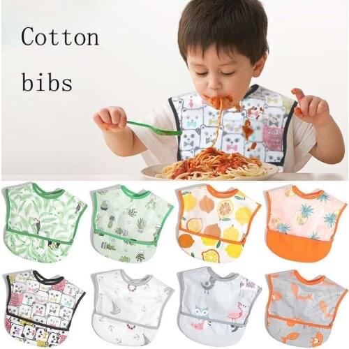 Baby Bibs Waterproof Sleeveless Pure Cotton Feeding Bibs Baby Cartoon Feeding Cloth Children Baby Apron Bandana Kawai Lovely