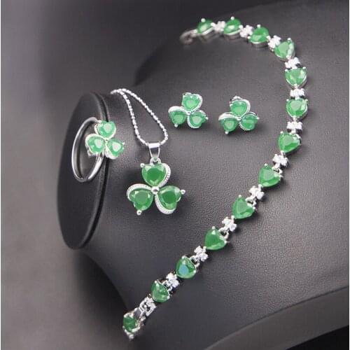Funmode Fashion Green Cubic Zircon Flower Accessories Pendientes Small Jewelry Set for Women bijoux corail Wholesale FS168