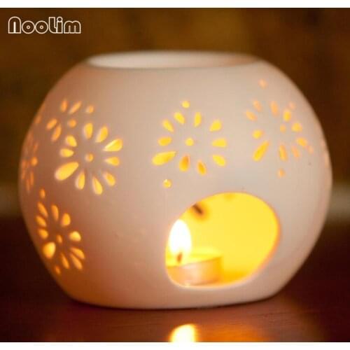 NOOLIM Creative Pure White Hollow Oil Burner Ceramic Aroma Burner Fresh Air Home DecorUse in living room