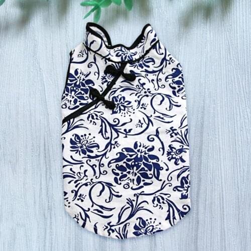 Pet Tang Suit Blue White Porcelain Pattern Pet Supplies Breathable Dog Cheongsam for Spring Dog Dresses ropa perro pequeño