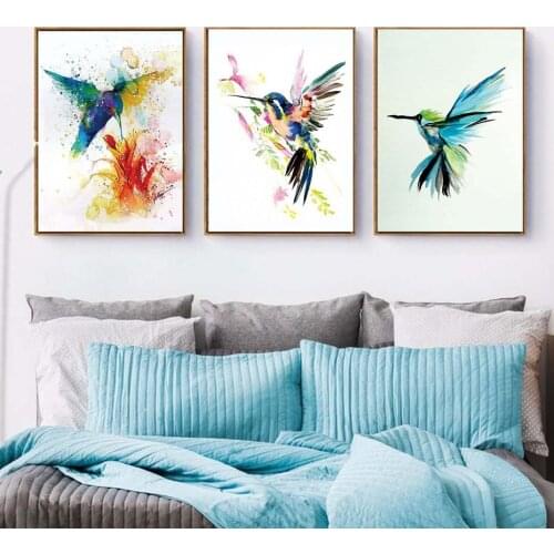 Colorful Abstract Hummingbird Picking Flowers Wall Art Canvas Painting Home Decoration Canvas Painting Picture Living Room