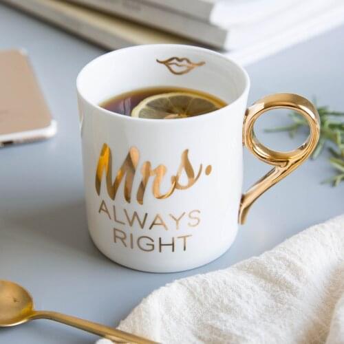 Creative Bone China Mug 24K Gold-plated European Style Ceramic Coffee Cups Porcelain Milk Cups Mr Mrs Wedding Gift