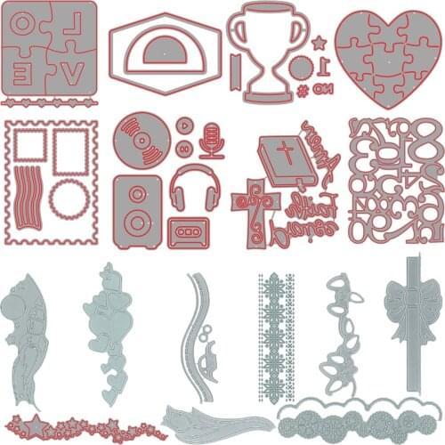 Metal Cutting Dies Number 0-9 Series Star Love Puzzle Music Player Postcard Trophy Road Track Flower Border DIY Scrapbooking #13