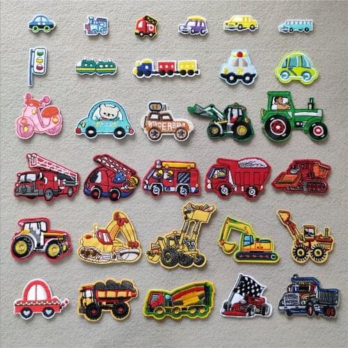 Cartoon Cars Patches for Clothes DIY Stripes Iron on Excavator Appliques Craft Clothing Stickers Embroidery Badges for Backpack