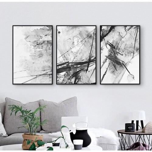 Traditional Chinese Spray Color Splash Ink Wall Poster Minimalist Line Landscape Canvas Painting for Living Room Home Decor